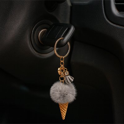 Porte clés | Cornet de Glace Pompon Duveteux
